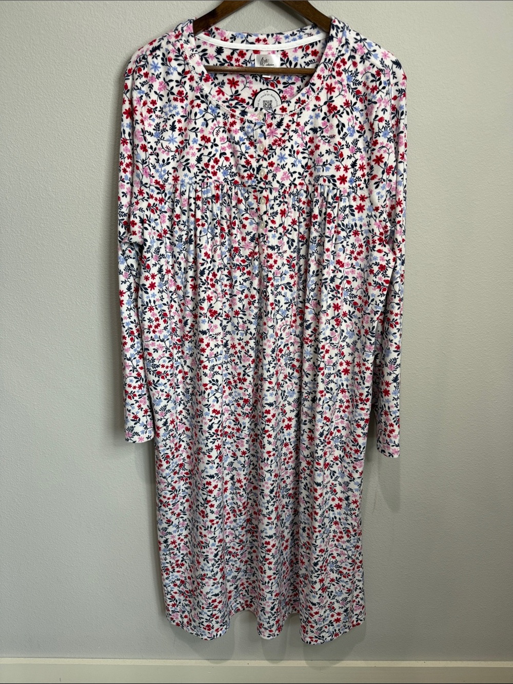 Aria Red Blue Floral Button Up Lightweight Plush Housecoat Robe Size 3X NEW